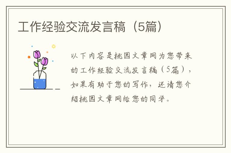 工作经验交流发言稿（5篇）