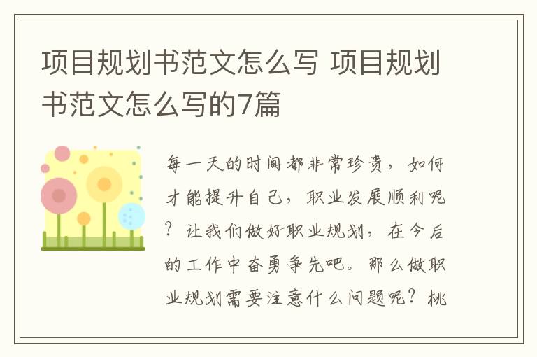 项目规划书范文怎么写 项目规划书