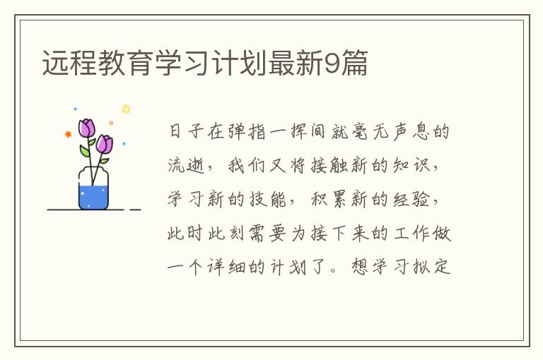 远程教育学习计划最新9篇