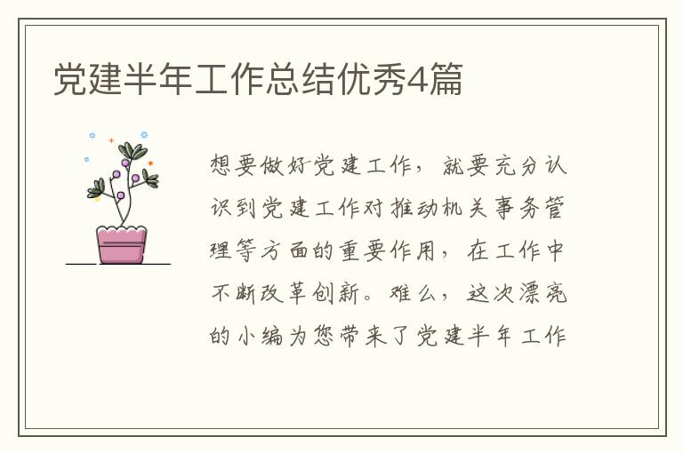 党建半年工作总结优秀4篇