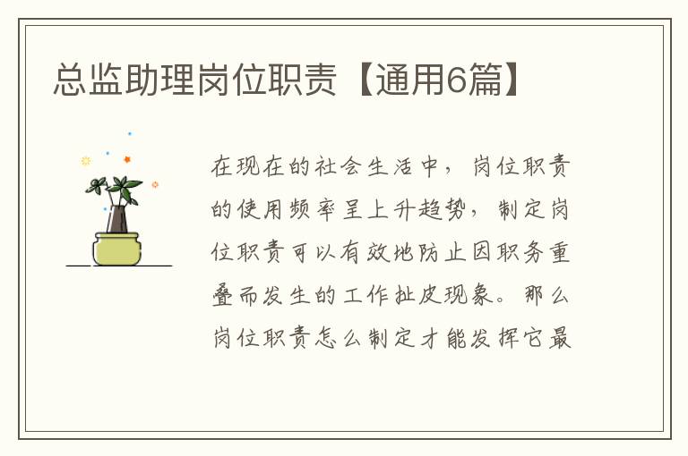 总监助理岗位职责【通用6篇】