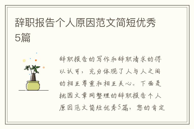 辞职报告个人原因范文简短优秀5篇