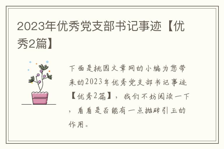 2023年优秀党支部书记事迹【优秀2篇】