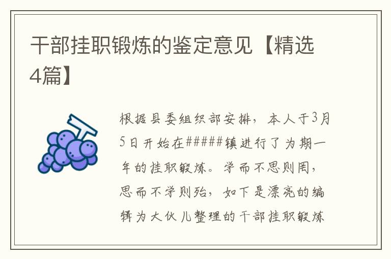 干部挂职锻炼的鉴定意见【精选4篇】