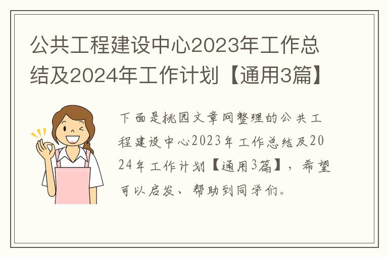 公共工程建设中心2023年工作总结及