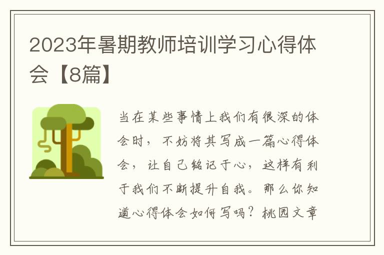 2023年暑期教师培训学习心得体会【